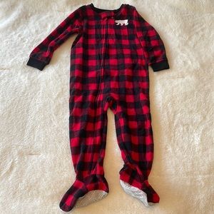 Boy’s Christmas Plaid Fleece Onesie zip-up Pajamas - 2T - Carters